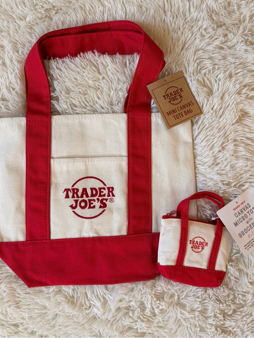 Trader Joe's Red & Cream Canvas Mini & Micro Tote Bags